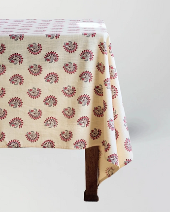 Josephine Tablecloth in Blue Grey and Rococo Red #color_blue-grey-rococo-red