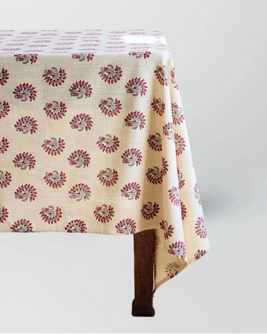 Josephine Tablecloth in Blue Grey and Rococo Red #color_blue-grey-rococo-red