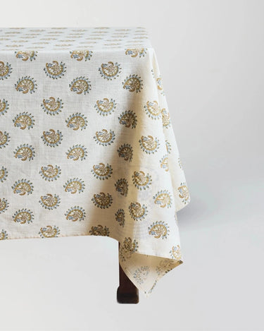 Josephine Tablecloth in Ochre and Blue Grey #color_ochre-blue-grey