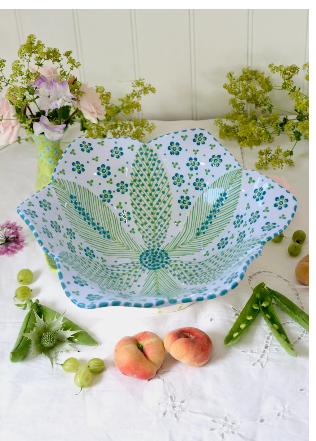 Balfour Salad Bowl: White, Lime & Teal