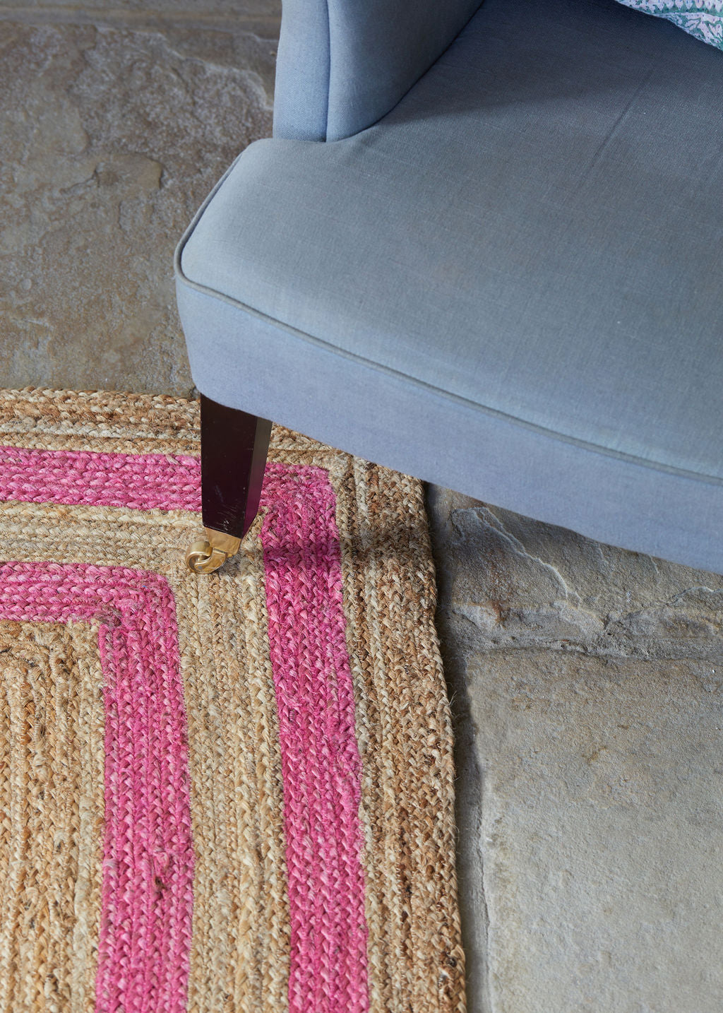 Large Jute Double Border Rug - Pink