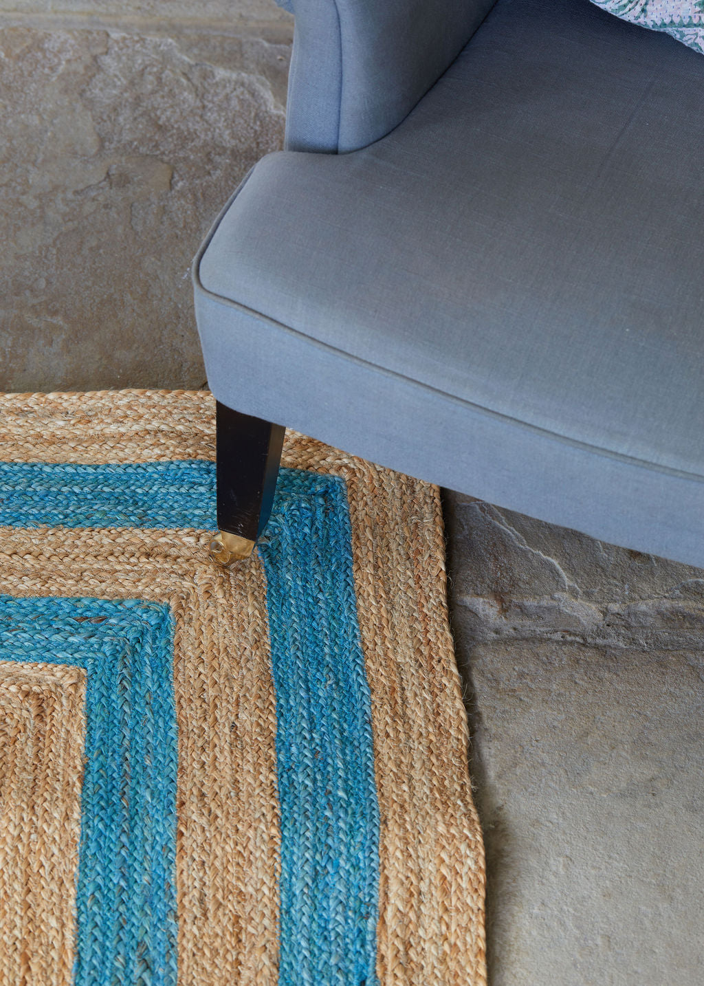 Large Jute Double Border Rug - Turquoise