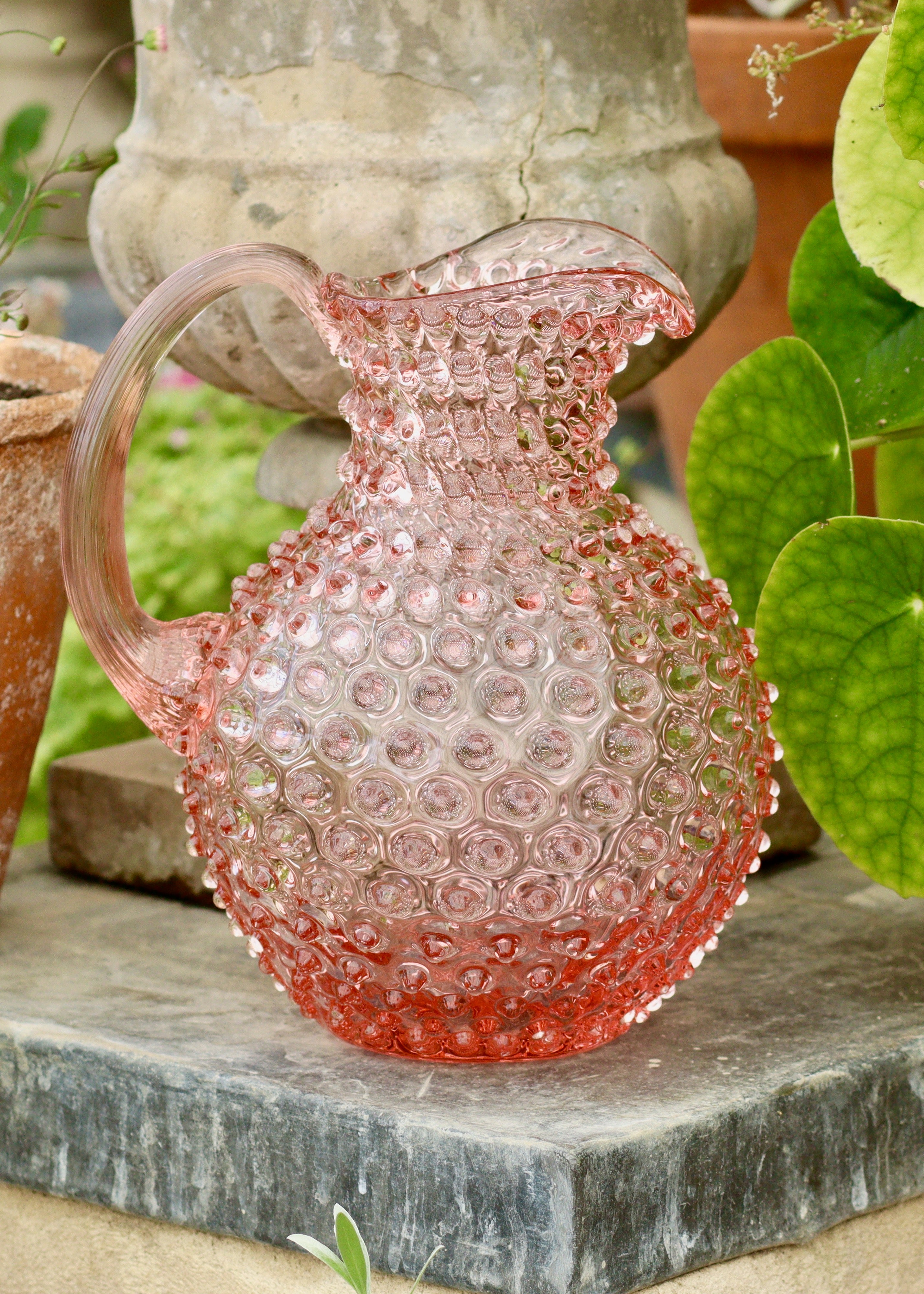 Hobnail Water Jug - Rose