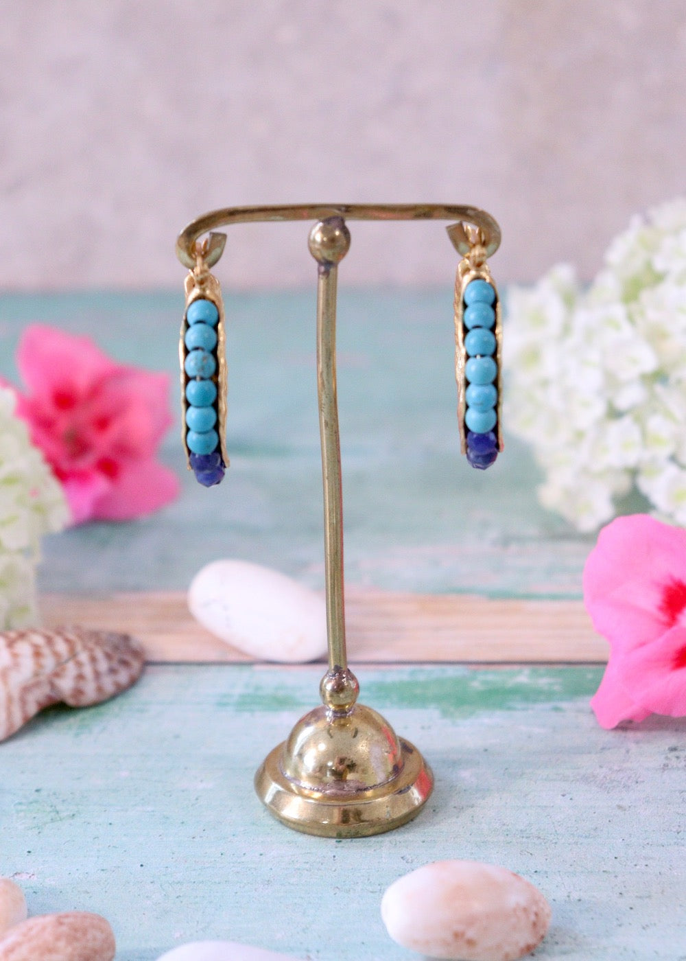 Sasha Blue Jade Beaded Hoop Earrings