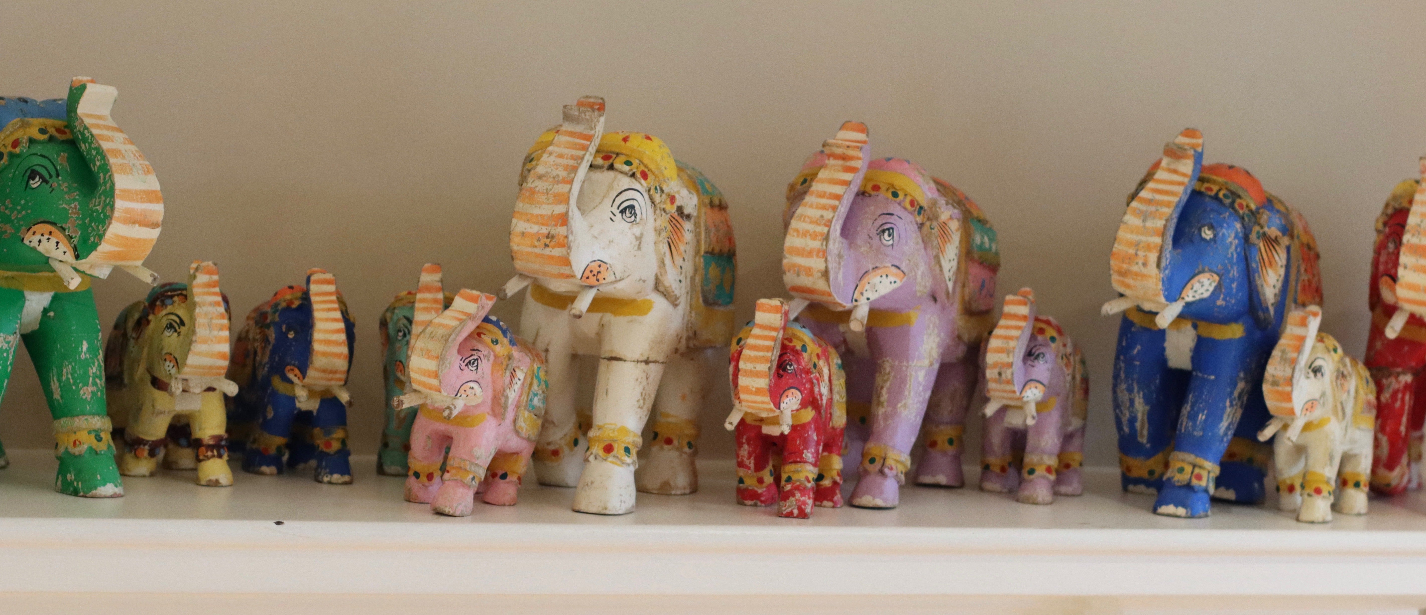 HAND PAINTED WOODEN ELEPHANTS