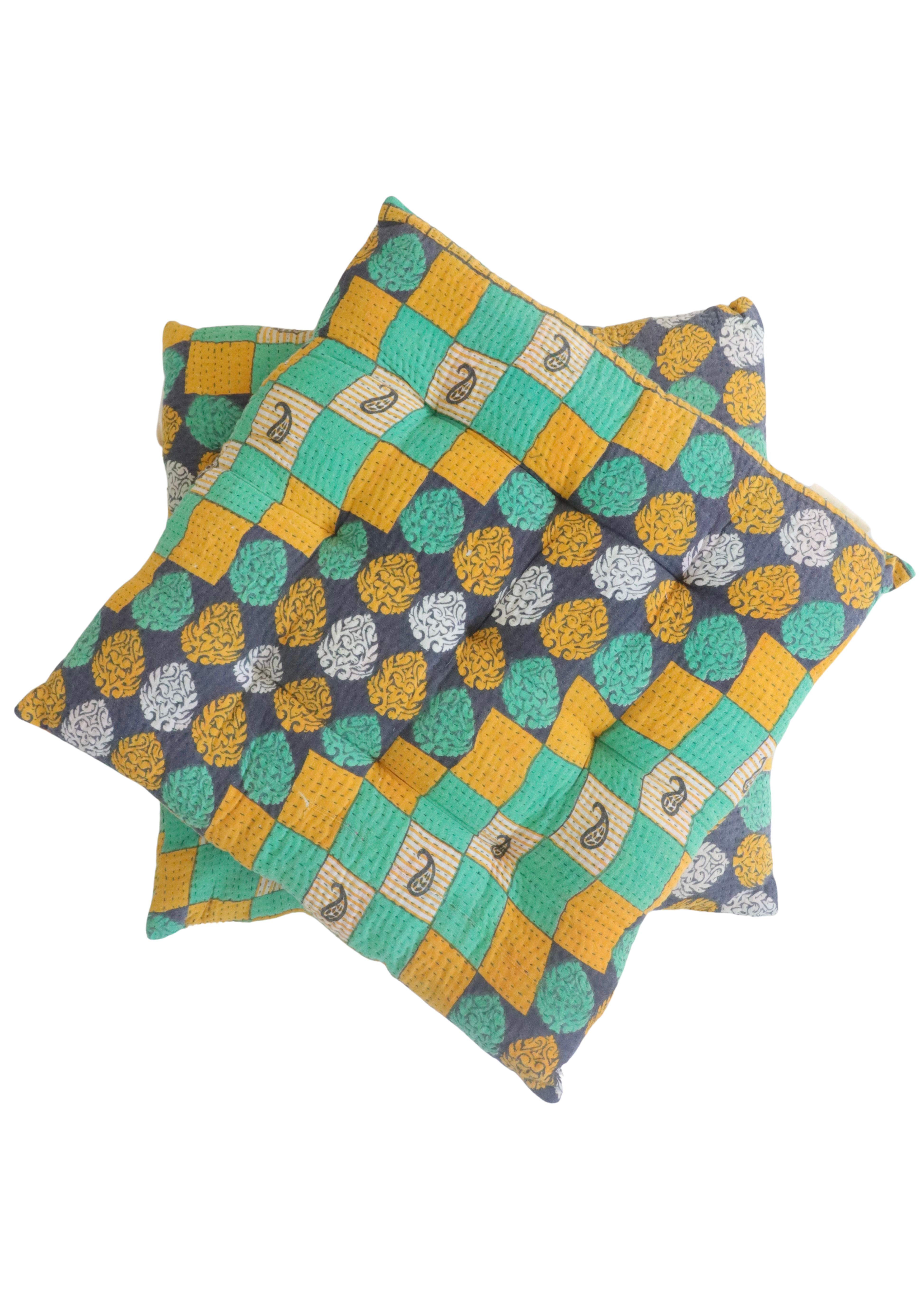 Pair Of Kantha Seat Pads - Pair No 321