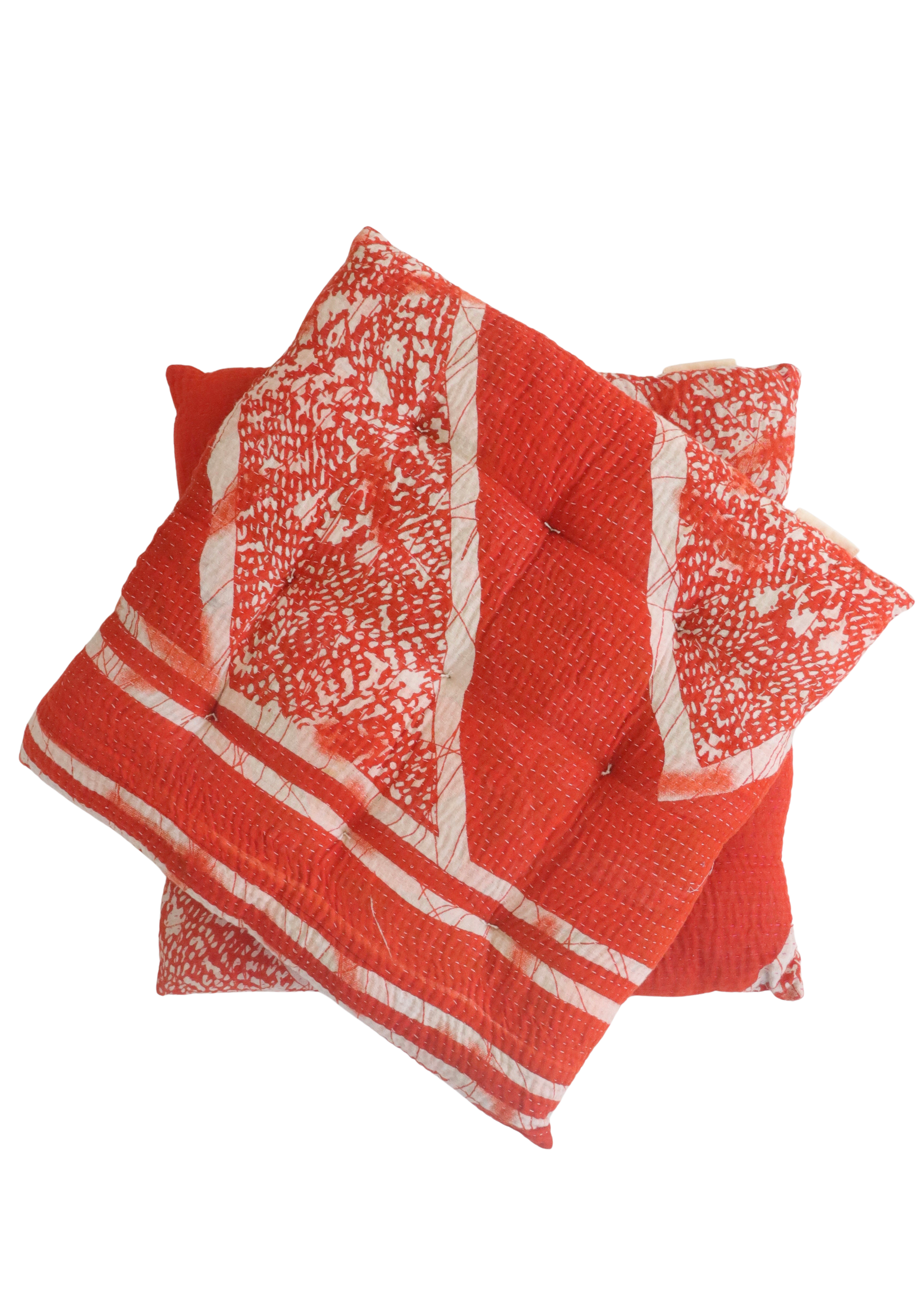 Pair Of Kantha Seat Pads - Pair No 325