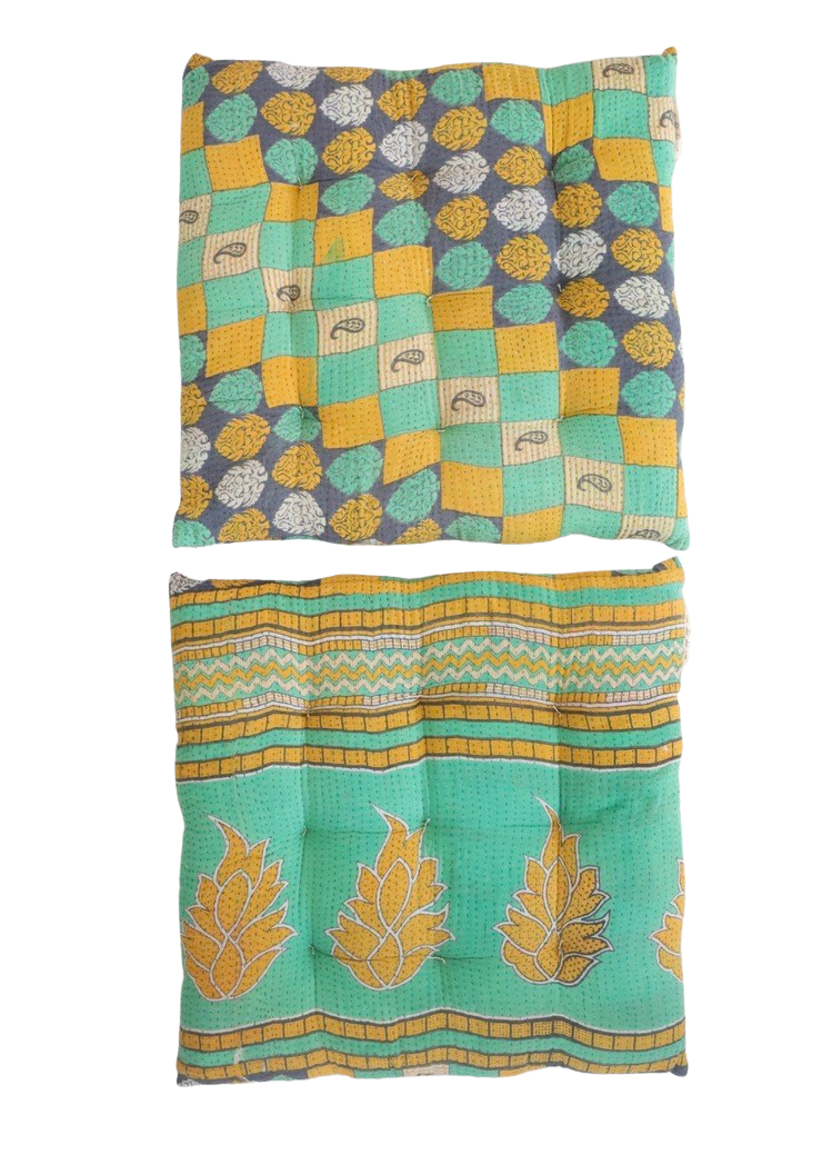 Pair Of Kantha Seat Pads - Pair No 321