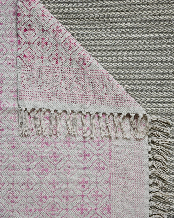 Hand Block Printed Bath Mat - Pretty Pink
