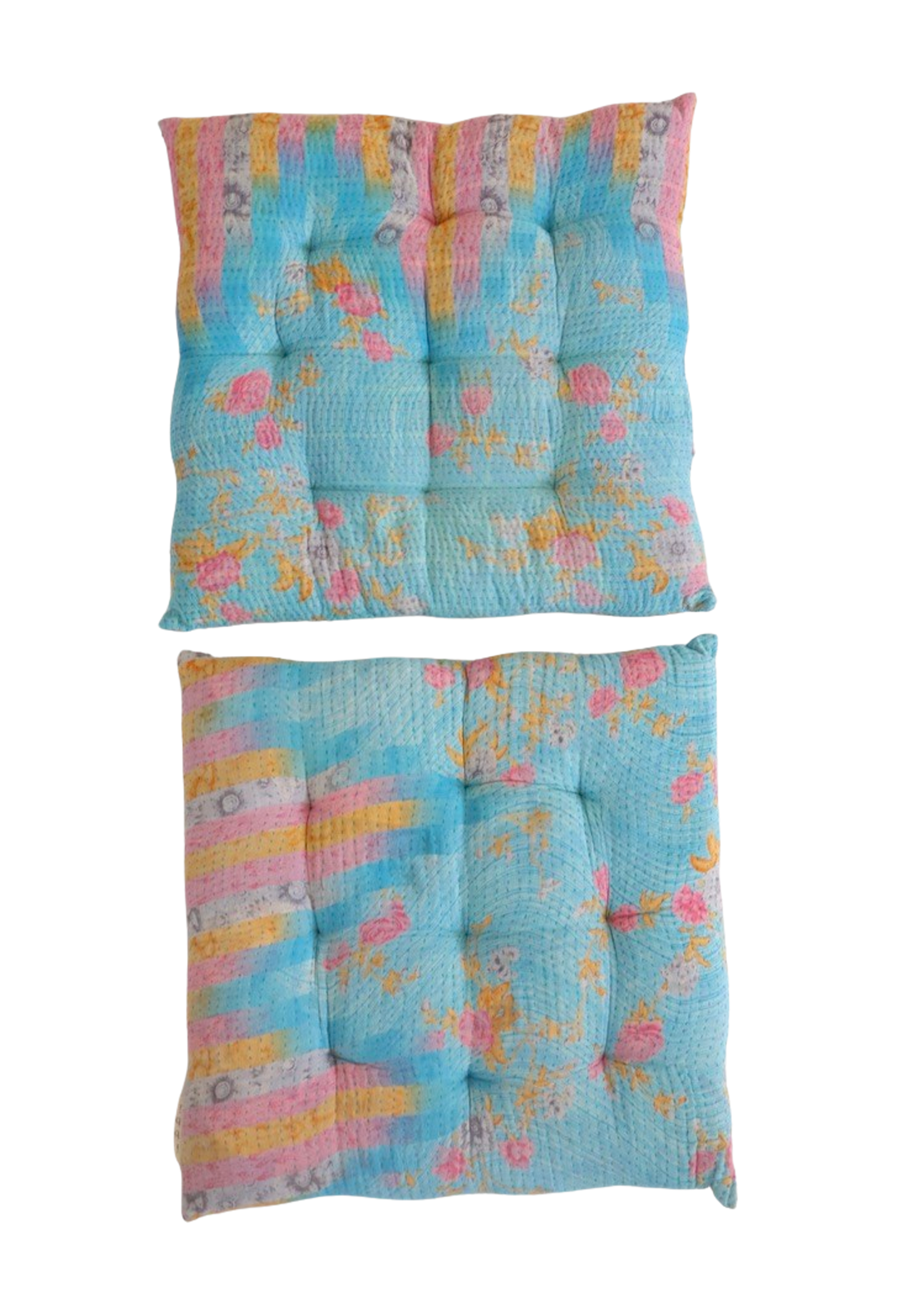 Pair Of Kantha Seat Pads - Pair No 317