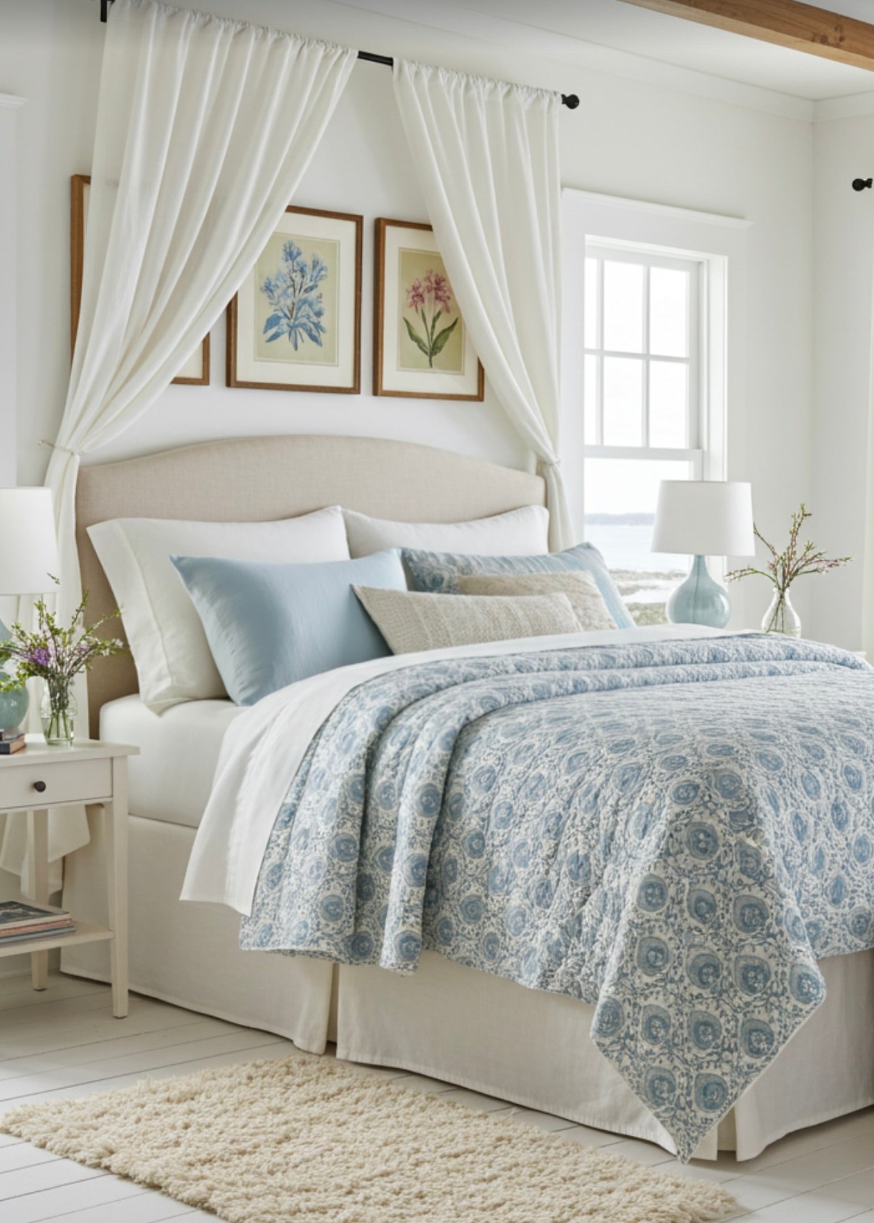 Hand block Printed Quilt - Dusty Blue