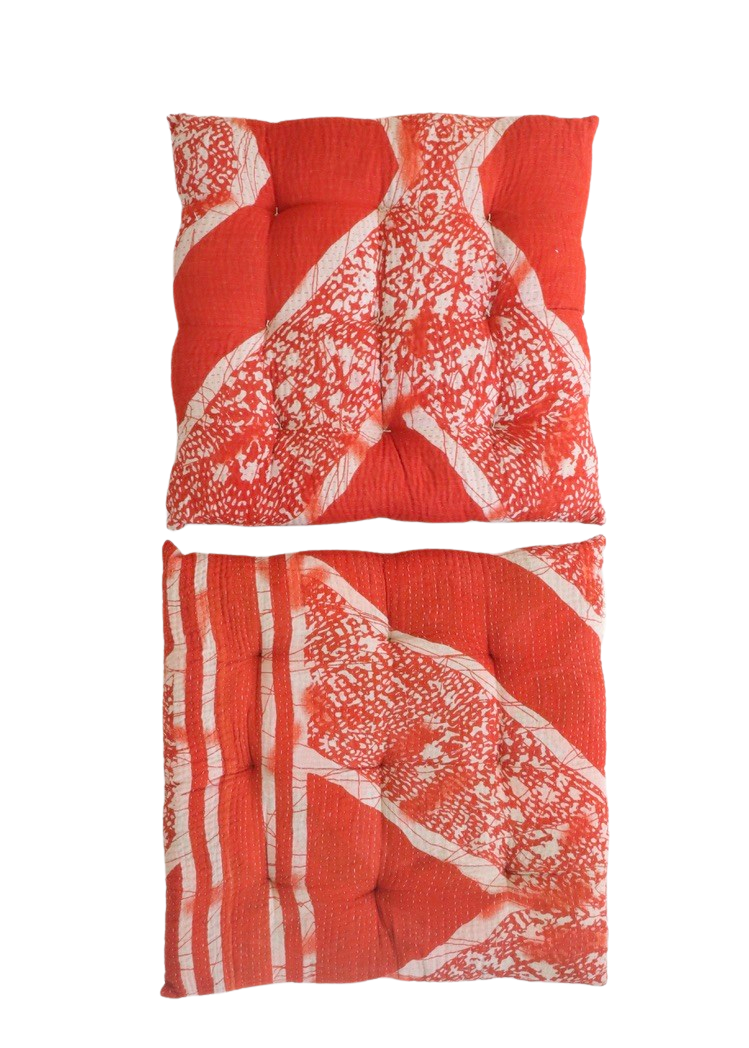 Pair Of Kantha Seat Pads - Pair No 325
