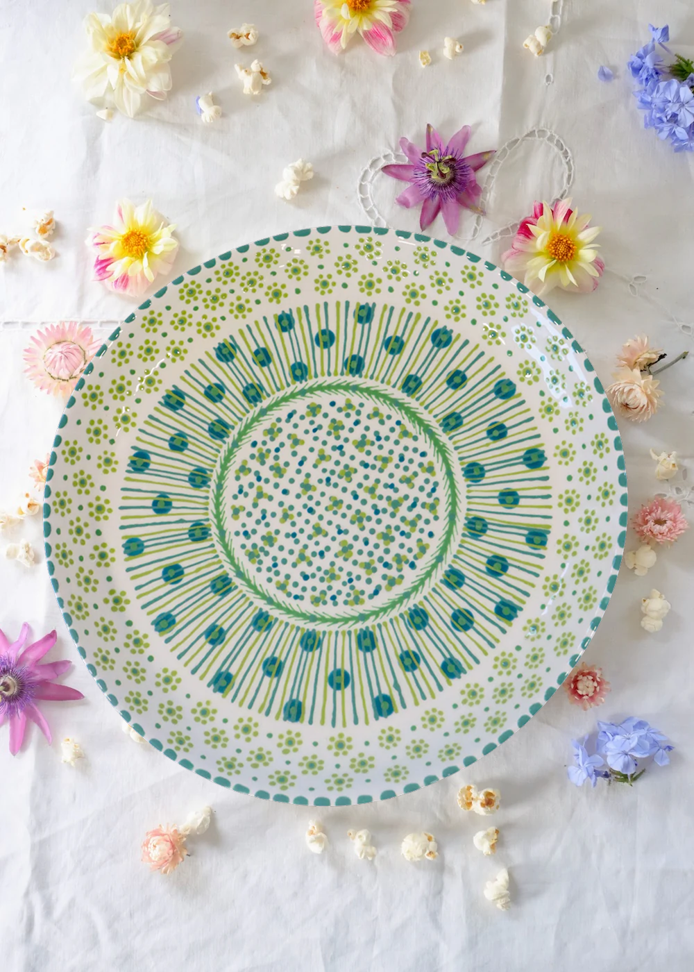 Round Serving Platter - White & Green 2