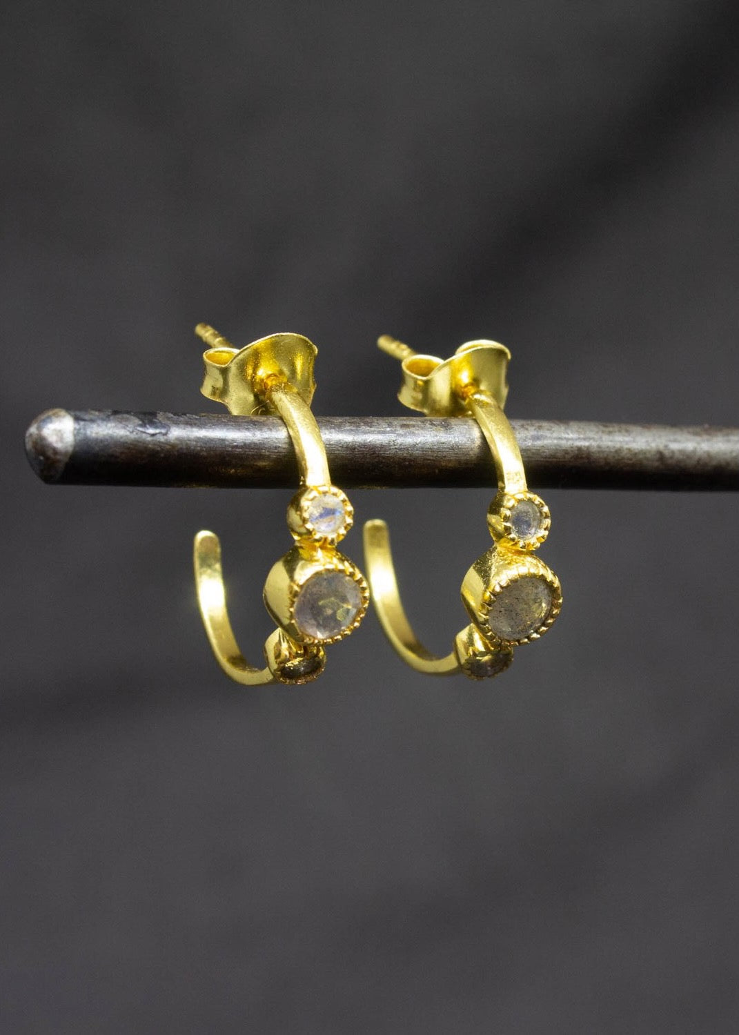 Gold & Gemstone Half Hoops in Labradorite
