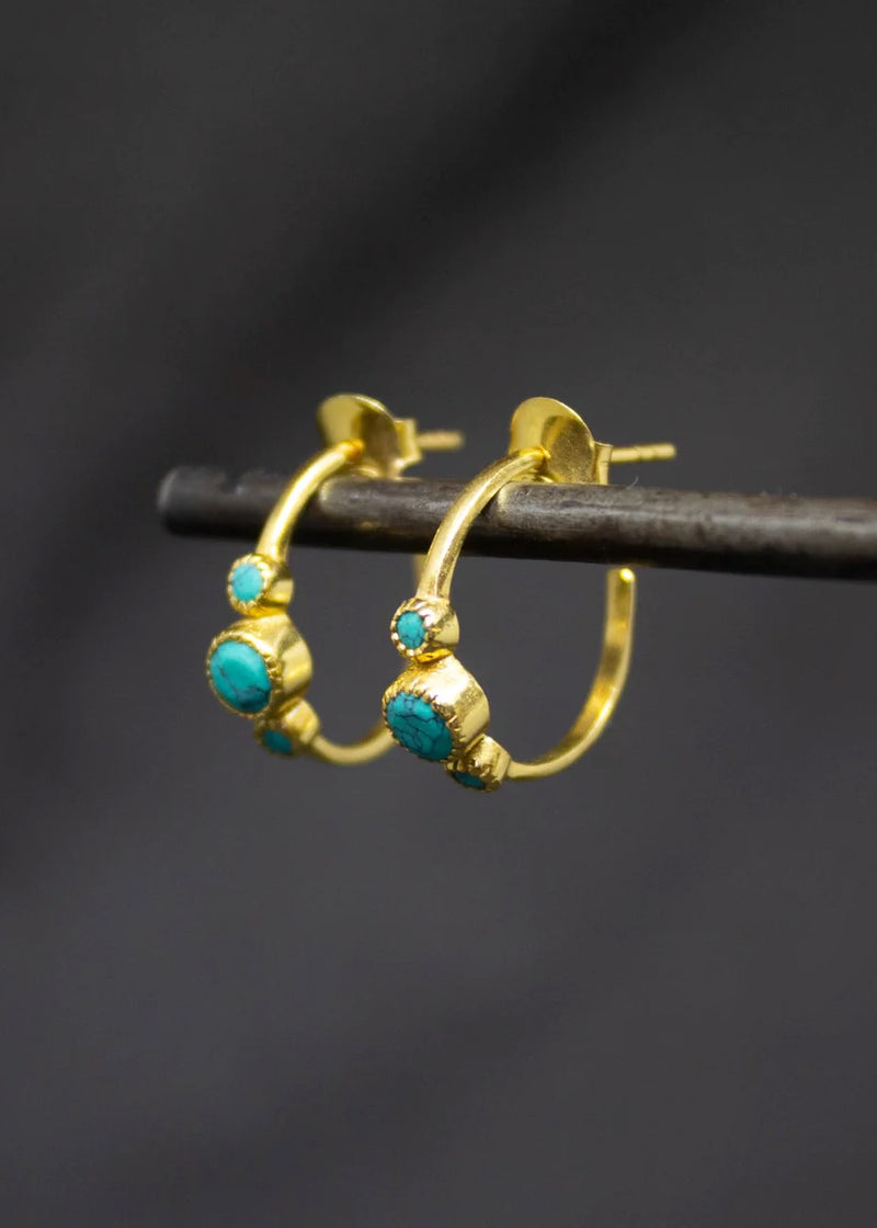 Gold & Gemstone Half Hoops in Turquoise