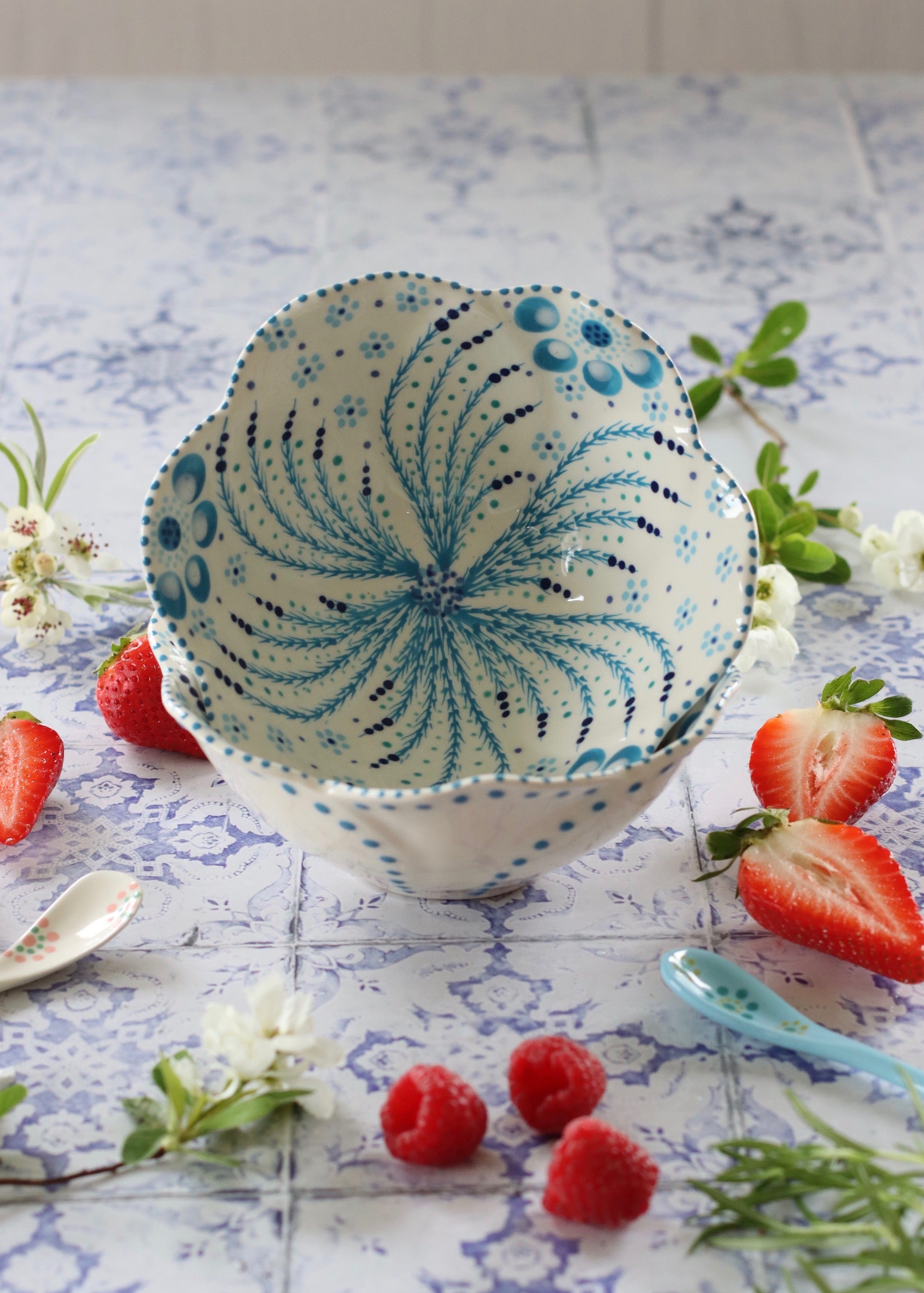 Pudding Bowl - White with Blue