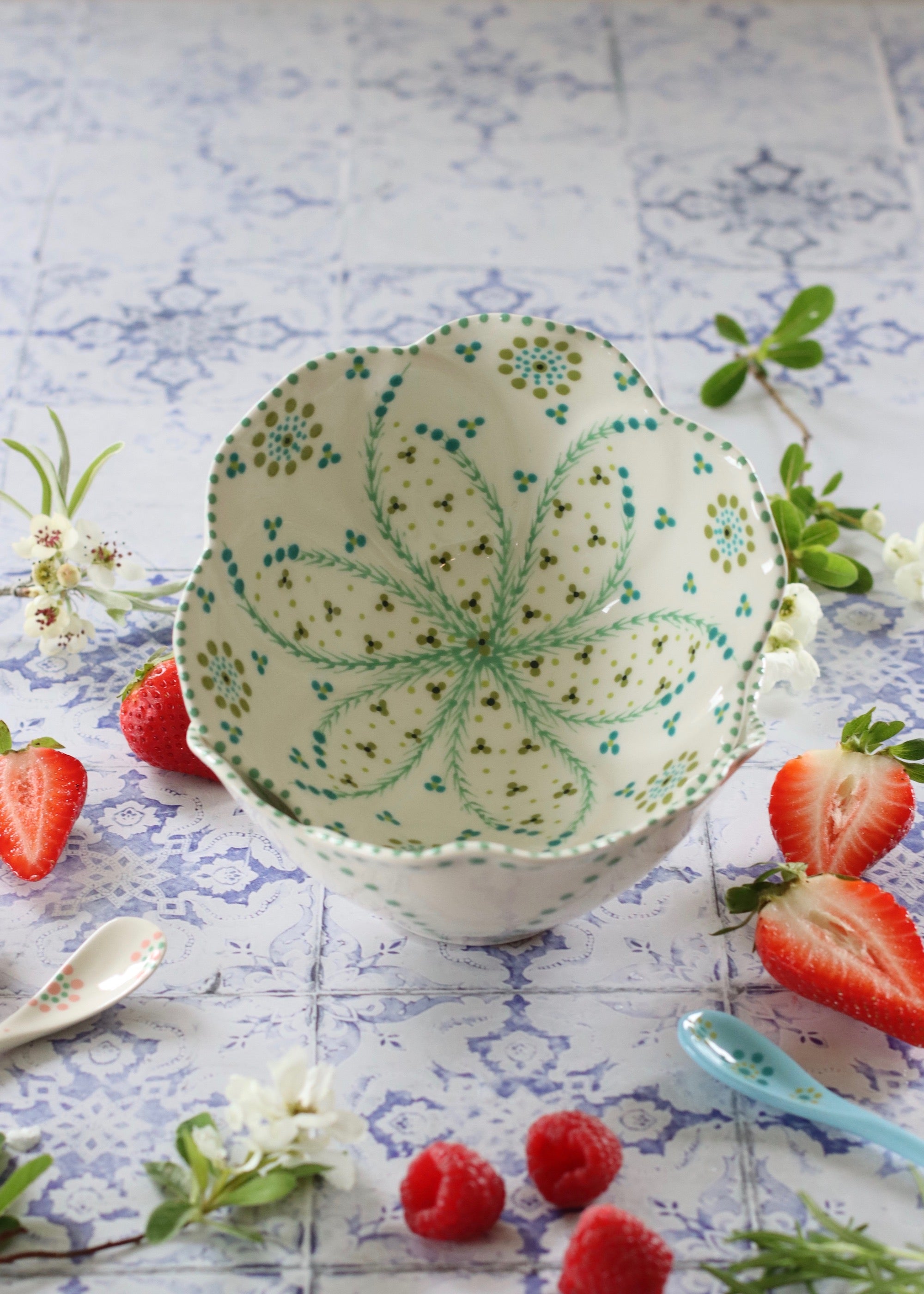 Pudding Bowl - White with Green