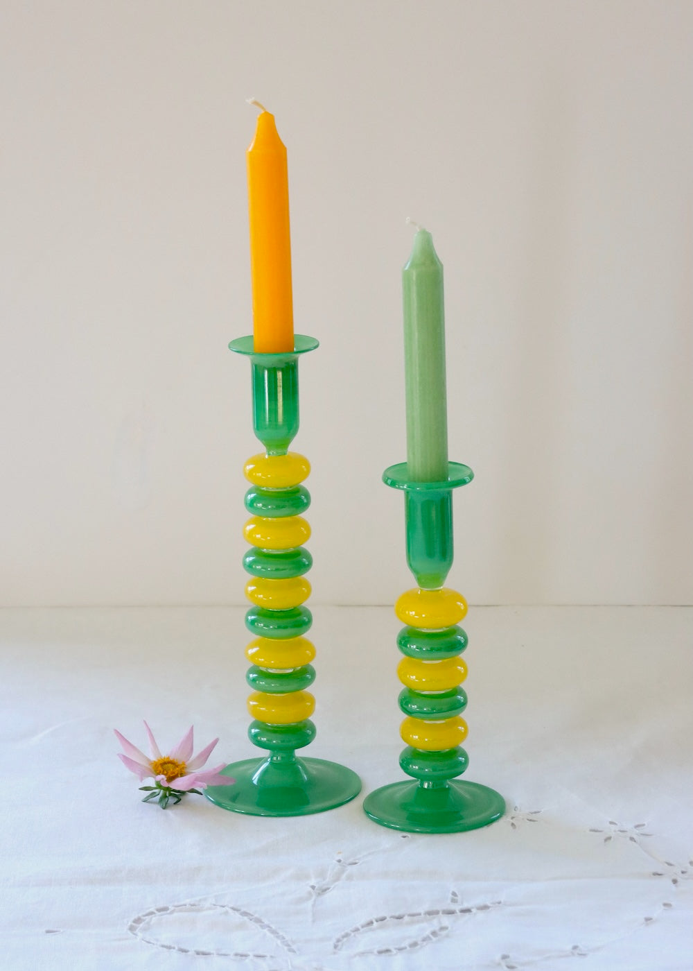 Sea Pebble Candlestick Green & Yellow - Small