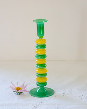 Sea Pebble Candlestick Green & Yellow - Tall