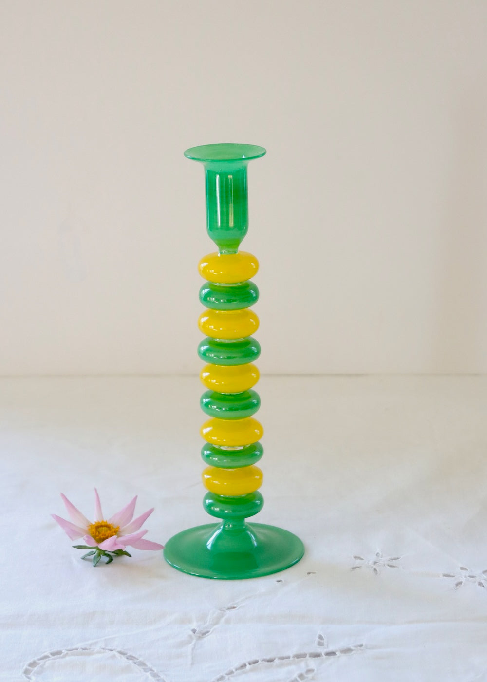 Sea Pebble Candlestick Green & Yellow - Tall