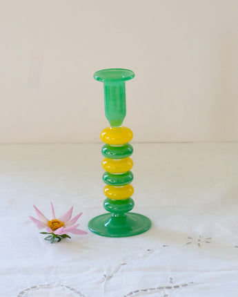 Sea Pebble Candlestick Green & Yellow - Small