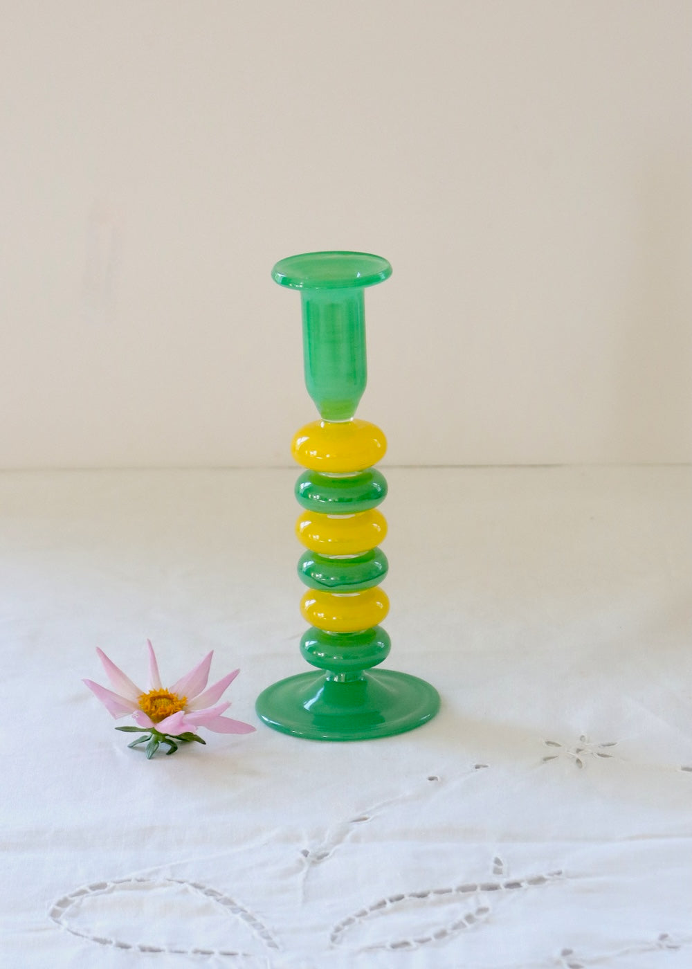 Sea Pebble Candlestick Green & Yellow - Small