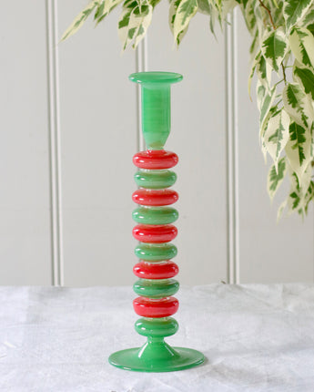 Sea Pebble Candlestick Green & Red - Tall