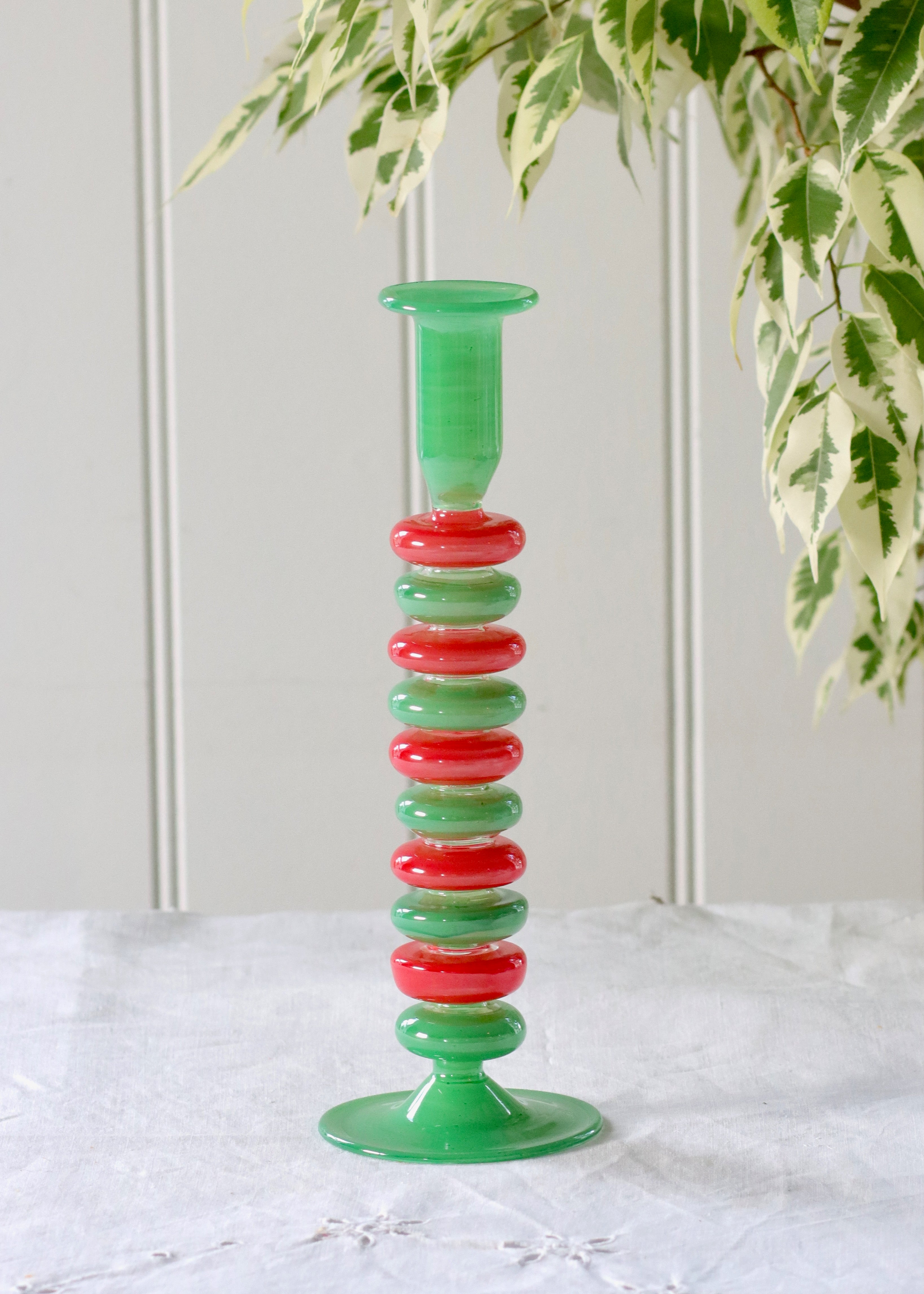 Sea Pebble Candlestick Green & Red - Tall