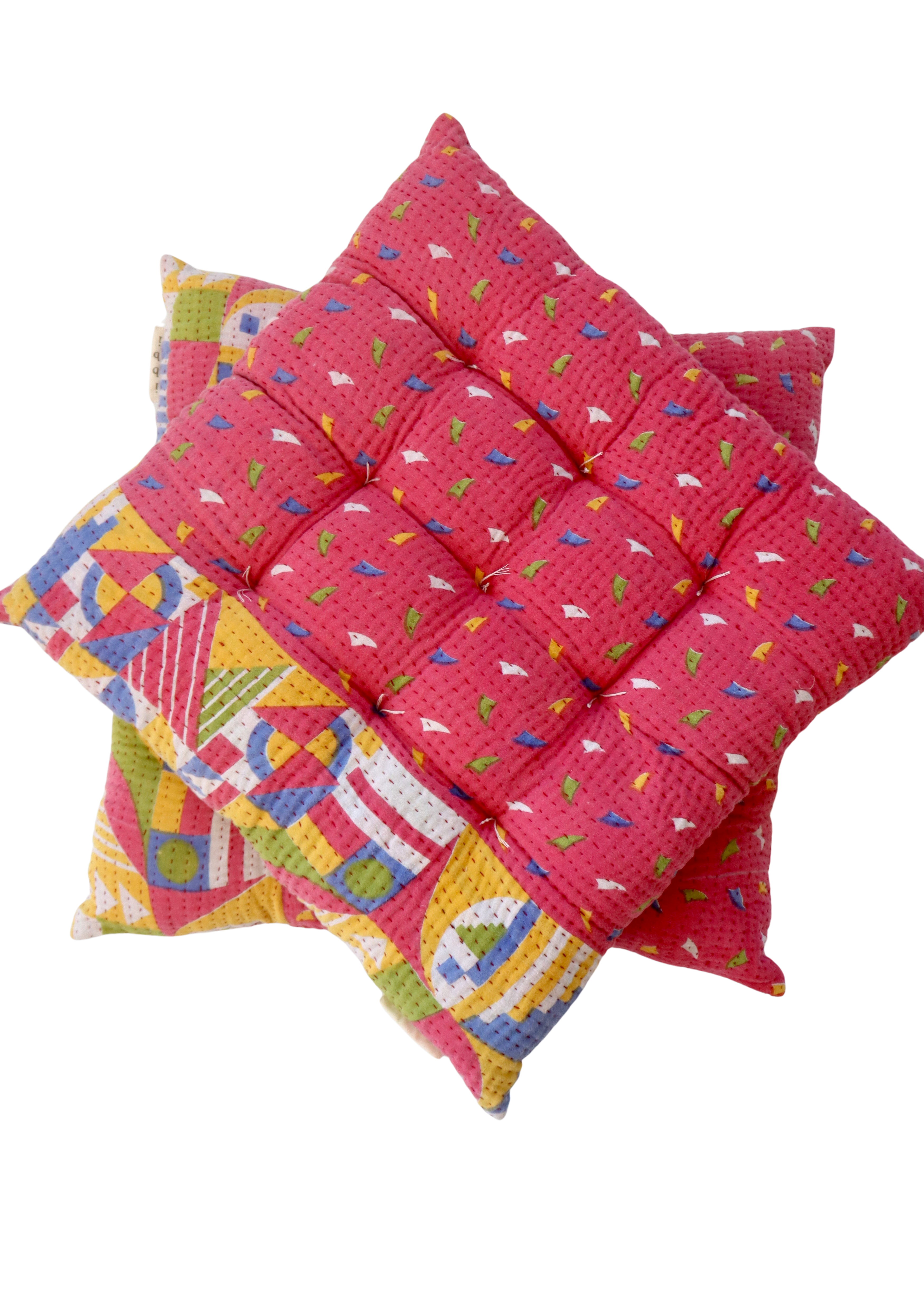 Pair Of Kantha Seat Pads- Pair No 600