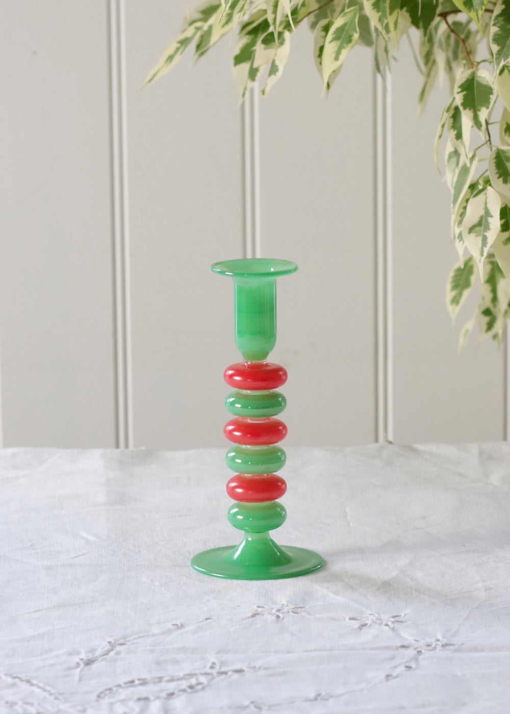 Sea Pebble Candlestick Green &  Red - Small