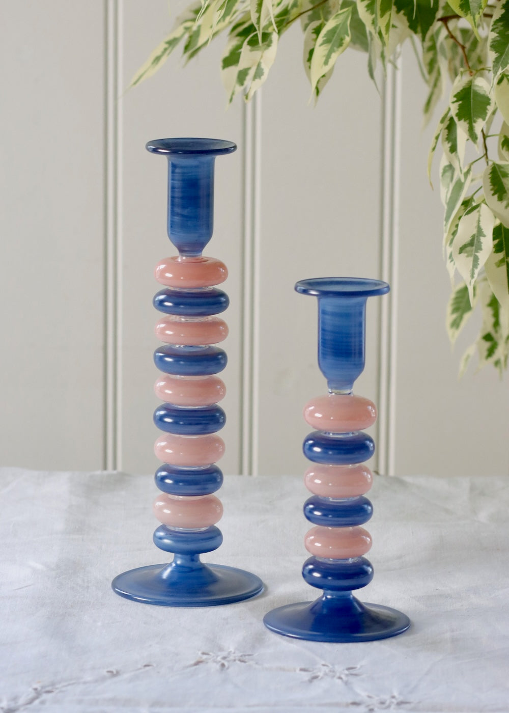 Sea Pebble Candlestick Blue & Pink - Small