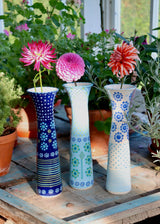 Tall Twisty Vase  - White & Blue