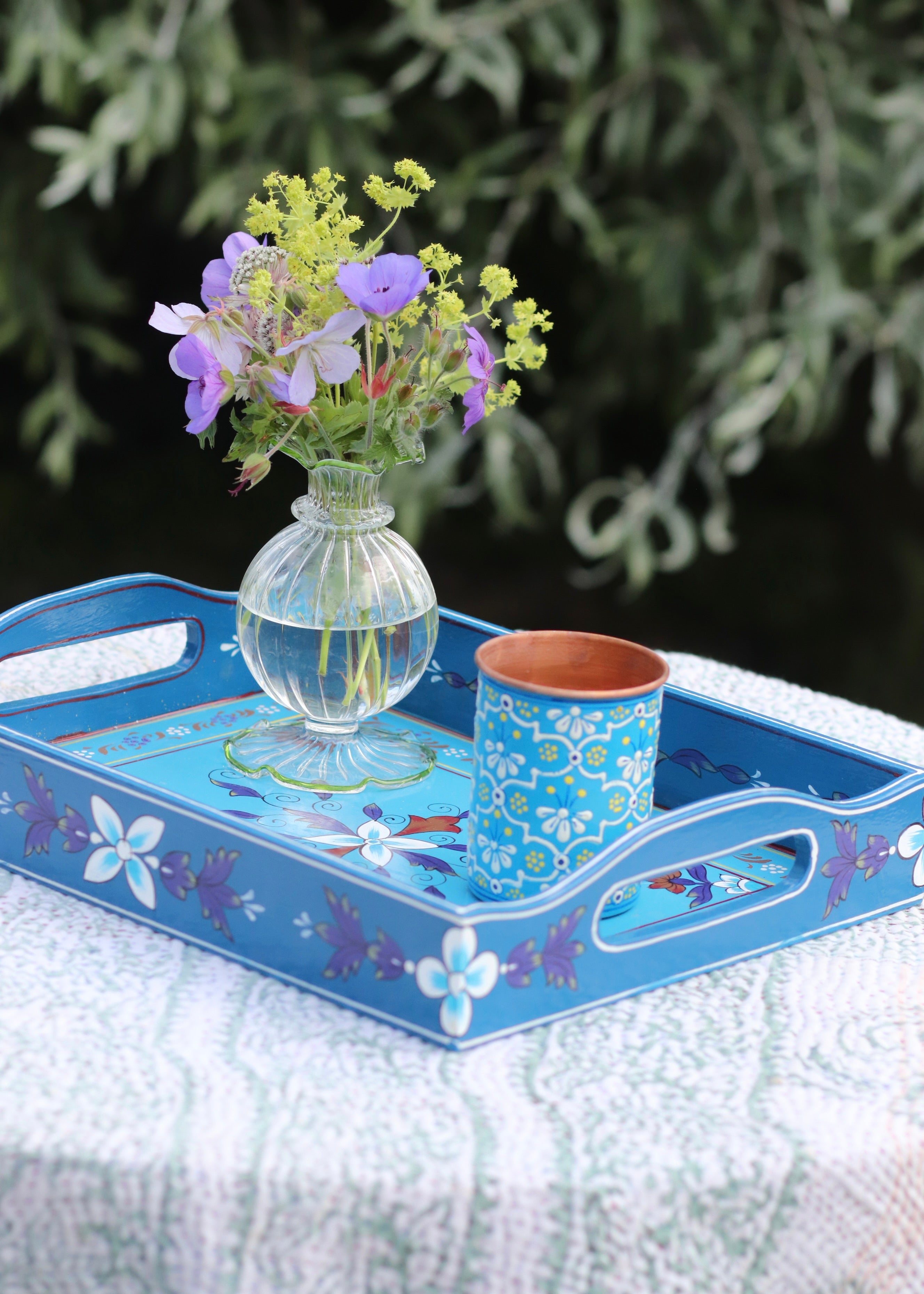 Hand painted  Petrol Blue Tray