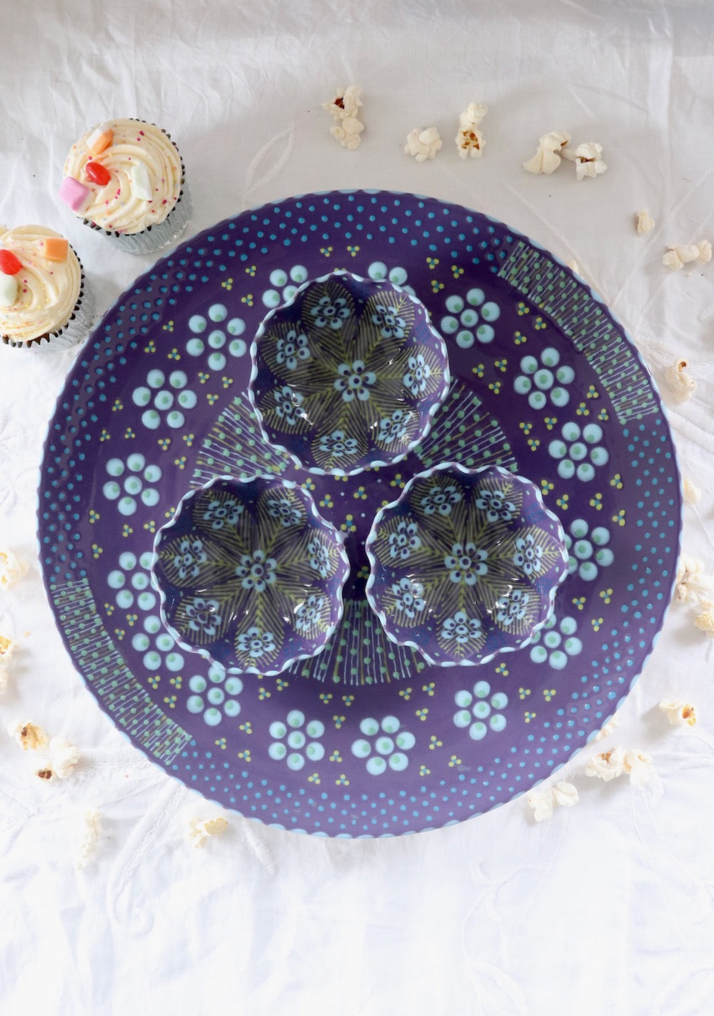 Round Platter  & Ramekin Set - Purples