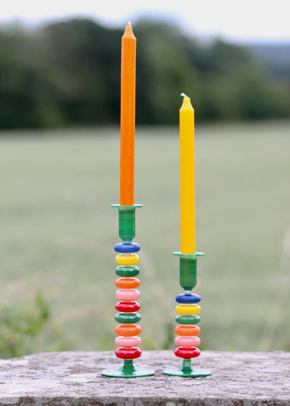 Sea Pebble Candlestick Rainbow - Tall
