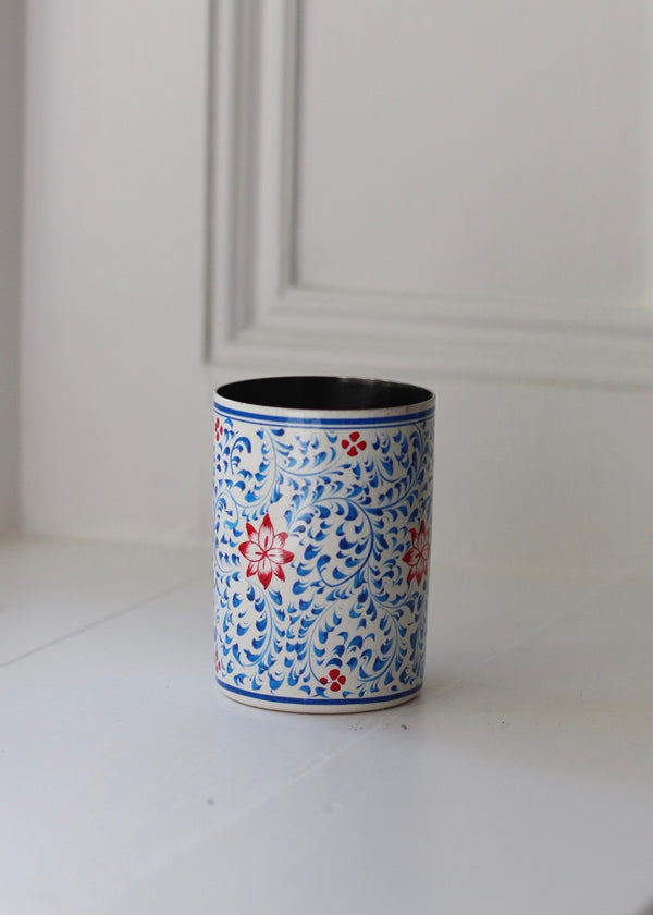 Brush Pot- White And Blue