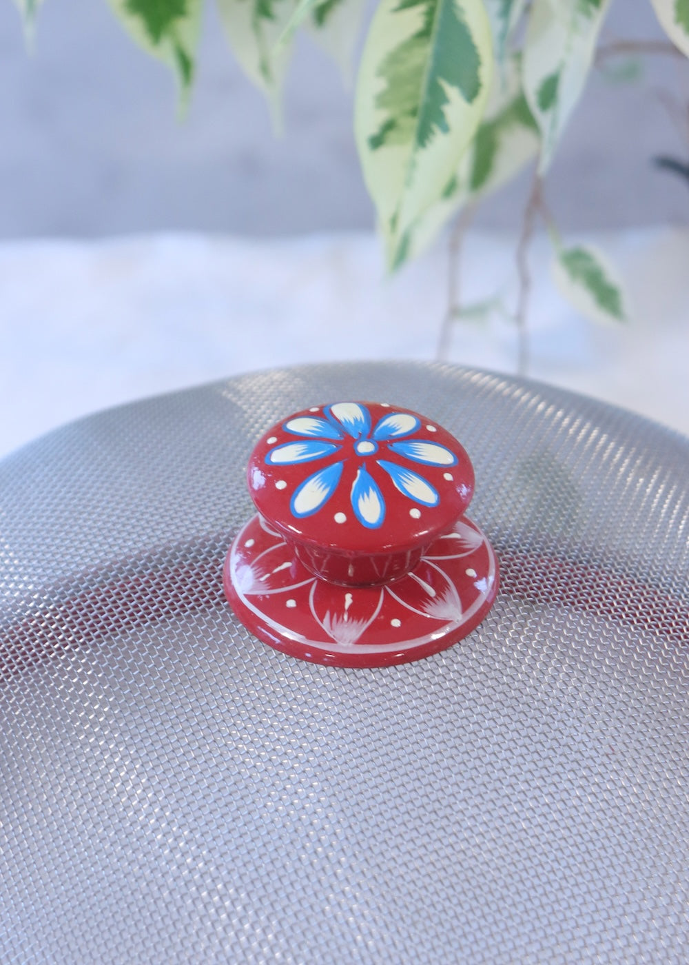 Hand Painted Dome Food Cover- Red
