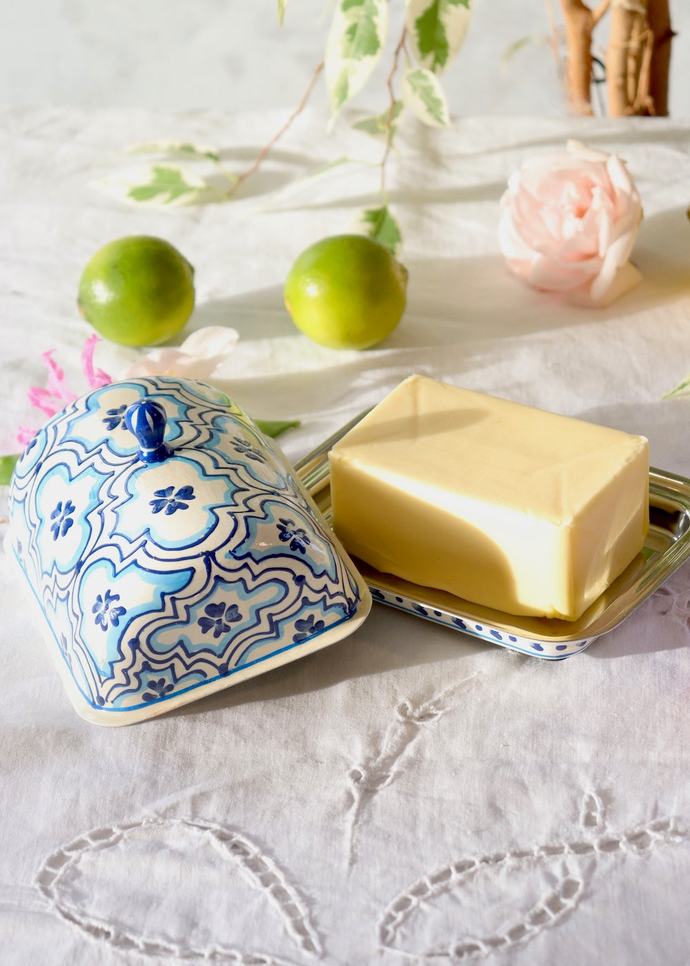 Butter Dish White & Blue