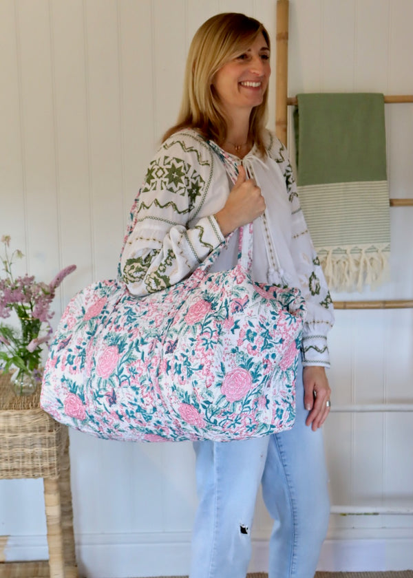 Weekend bag - White with flowers