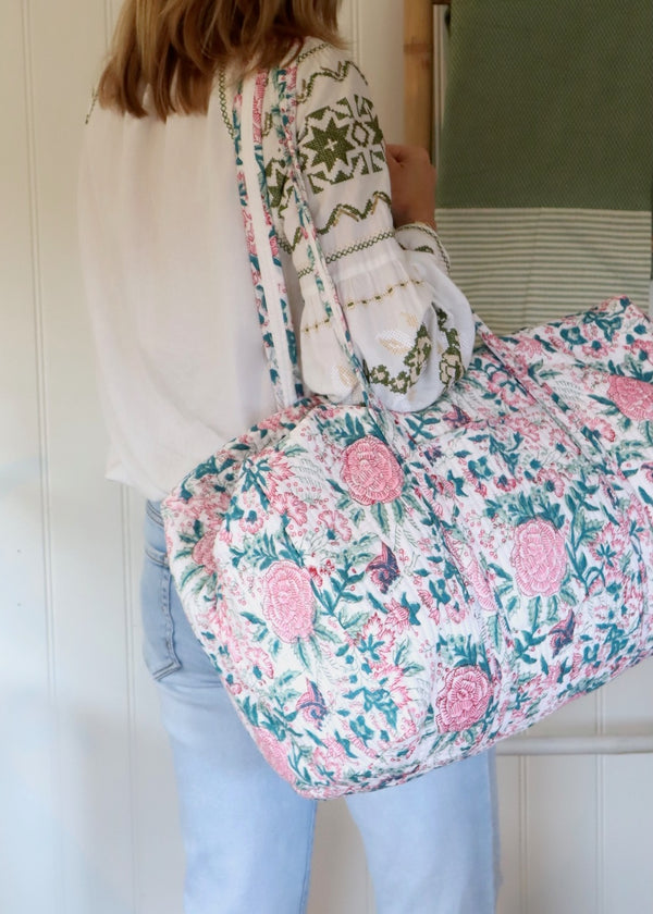 Weekend bag - White with flowers