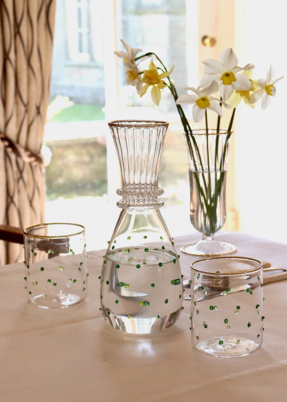 Carafe and Glass Set  - Green Dots