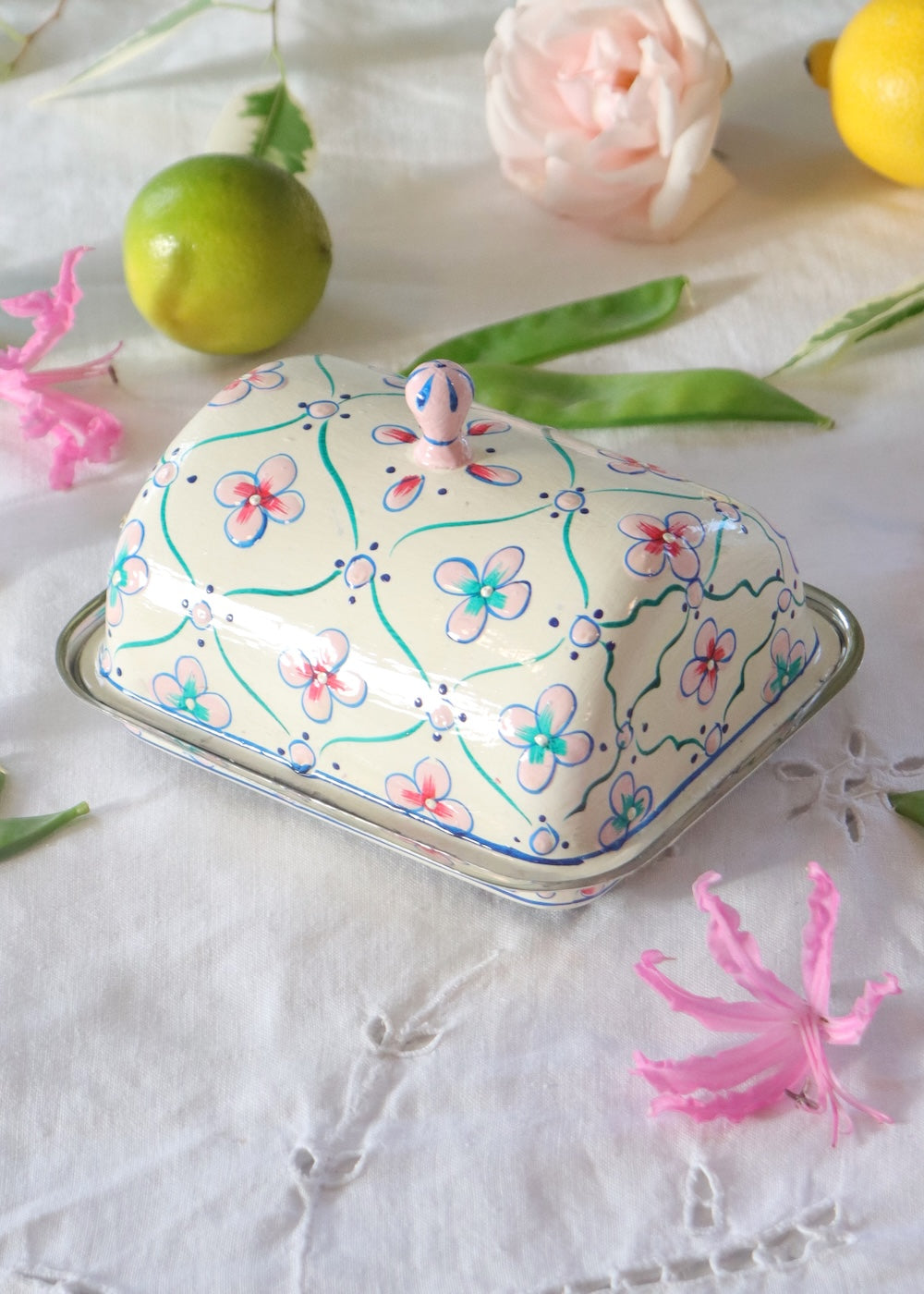 Butter Dish White & Pink