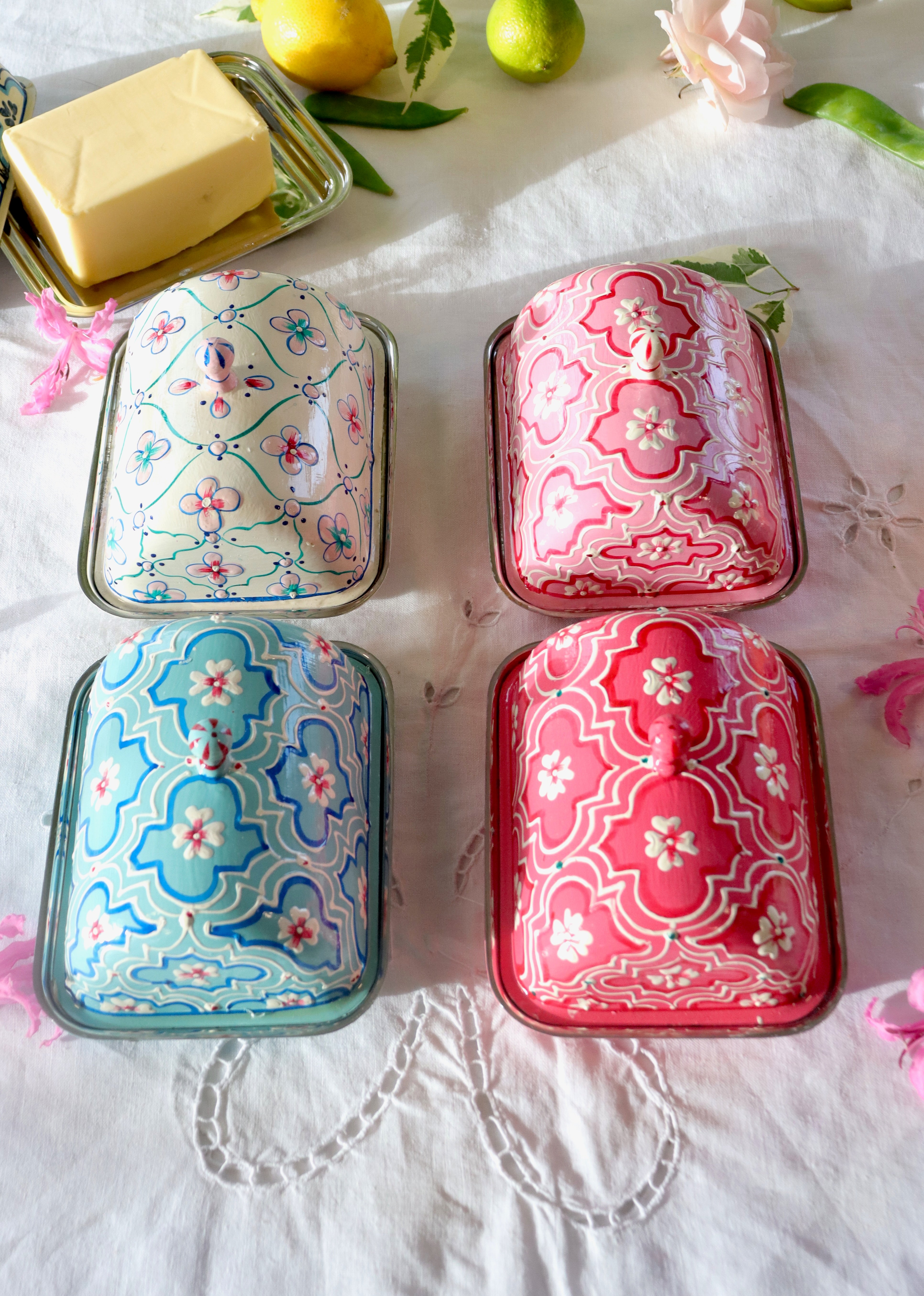 Butter Dish White & Pink