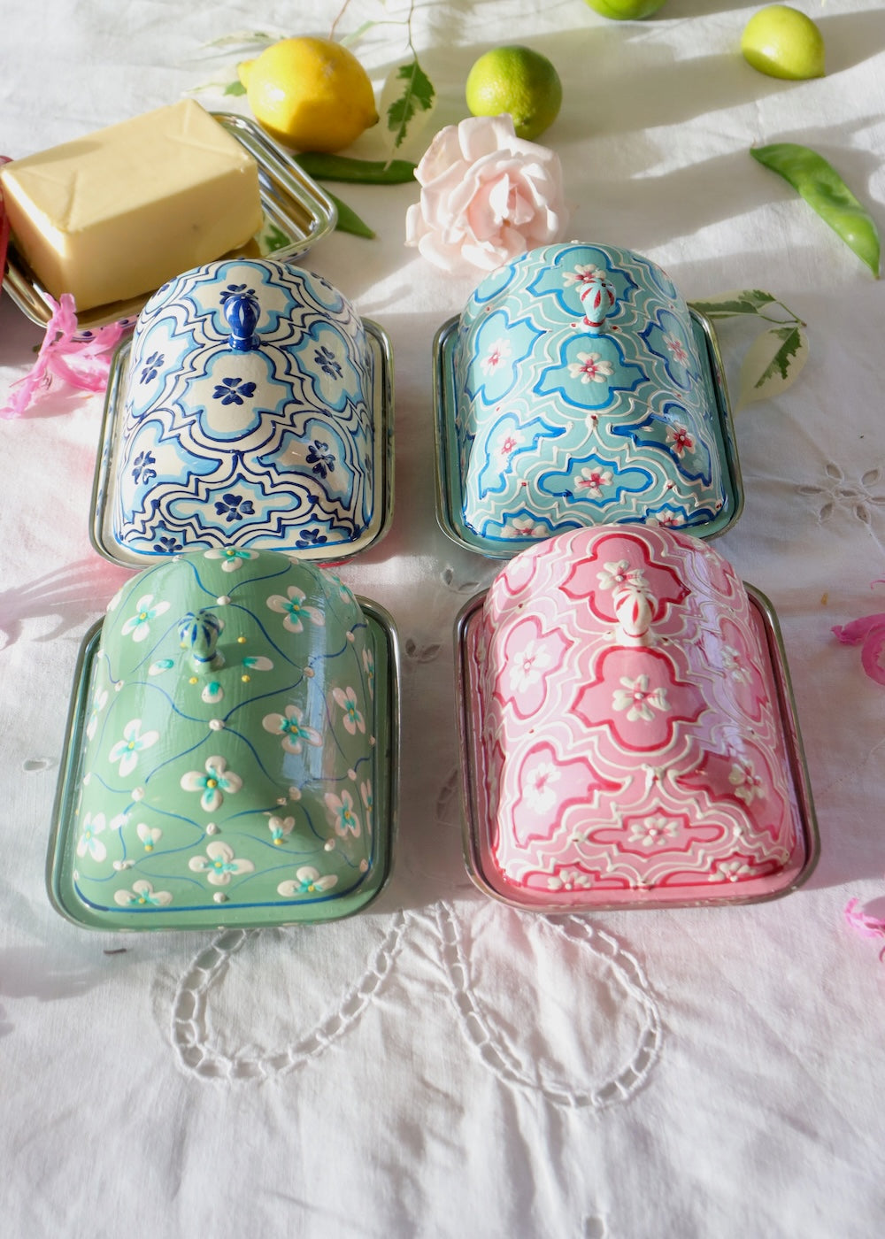 Butter Dish White & Blue