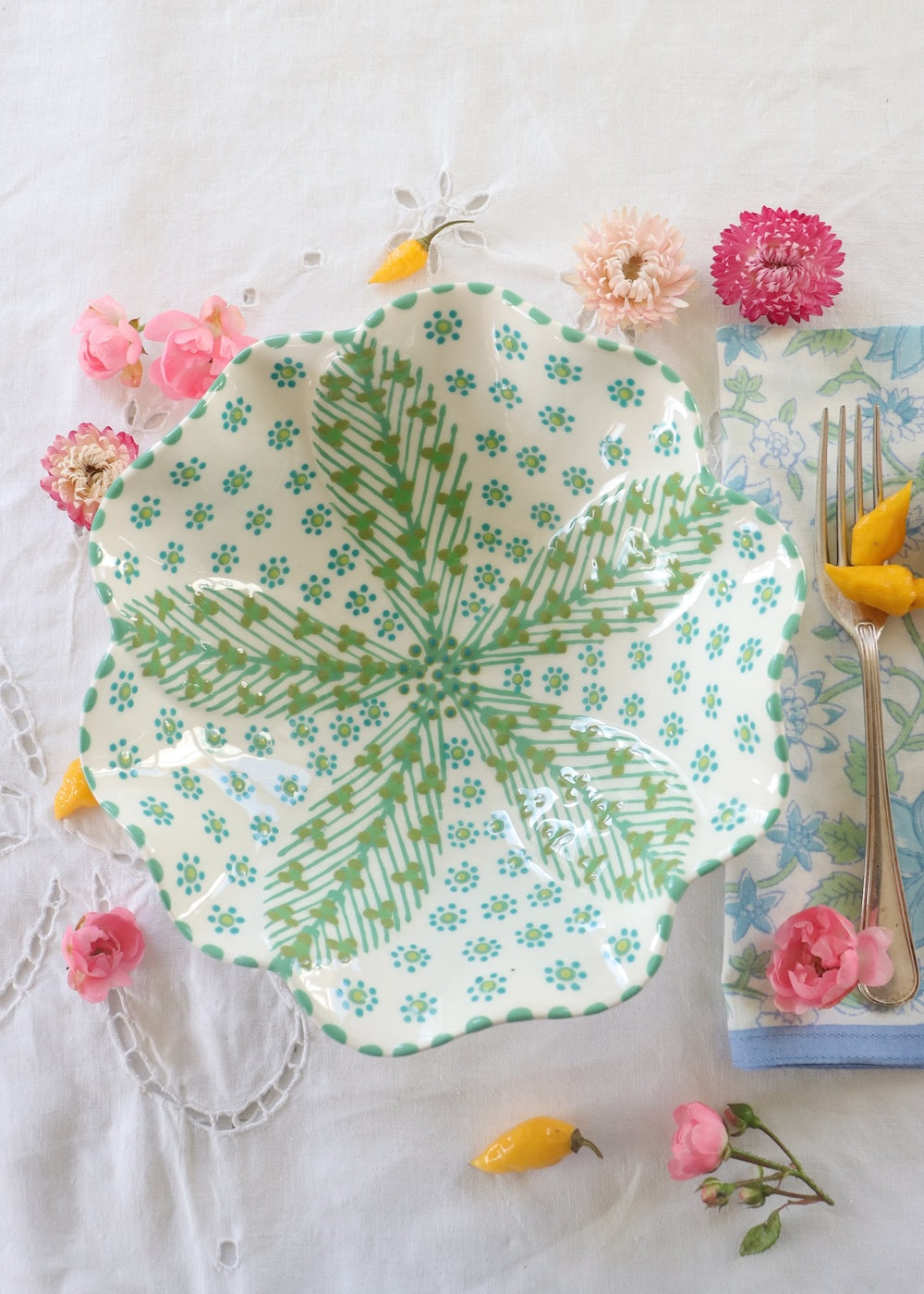 Pasta Bowl - White & Teal