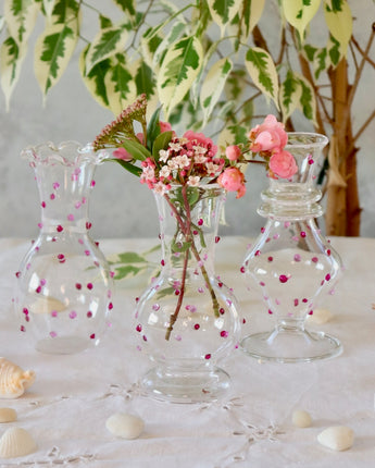 Set of 3 Glass Bud Vases - Hot Pink Dotty