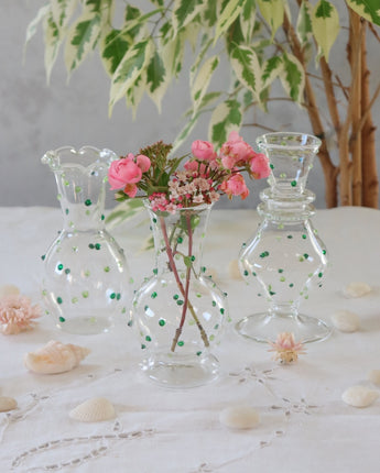 Set of 3 Glass Bud Vases - Lime Green Dotty