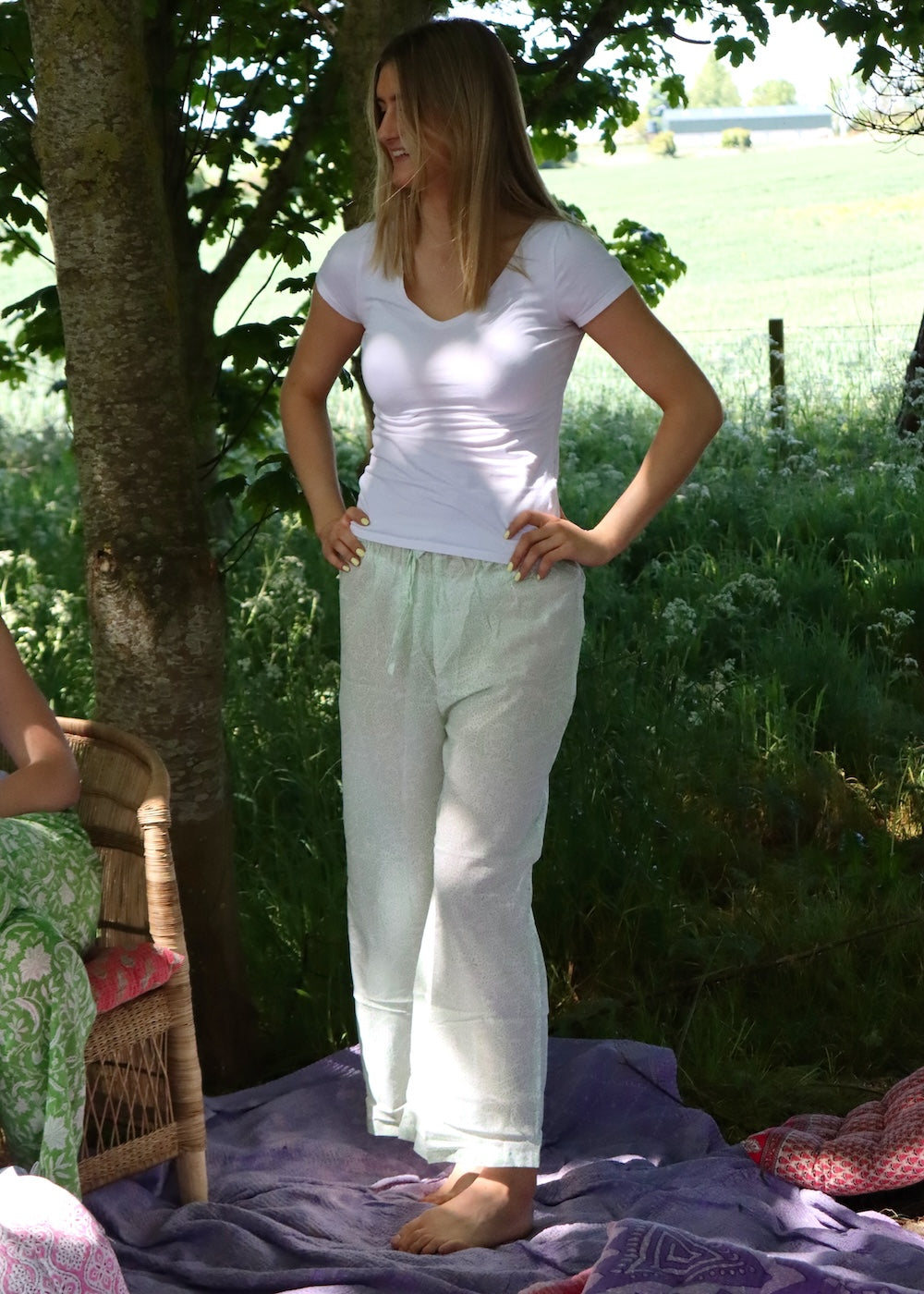 Paxos Floaty Trousers -  White and Lime