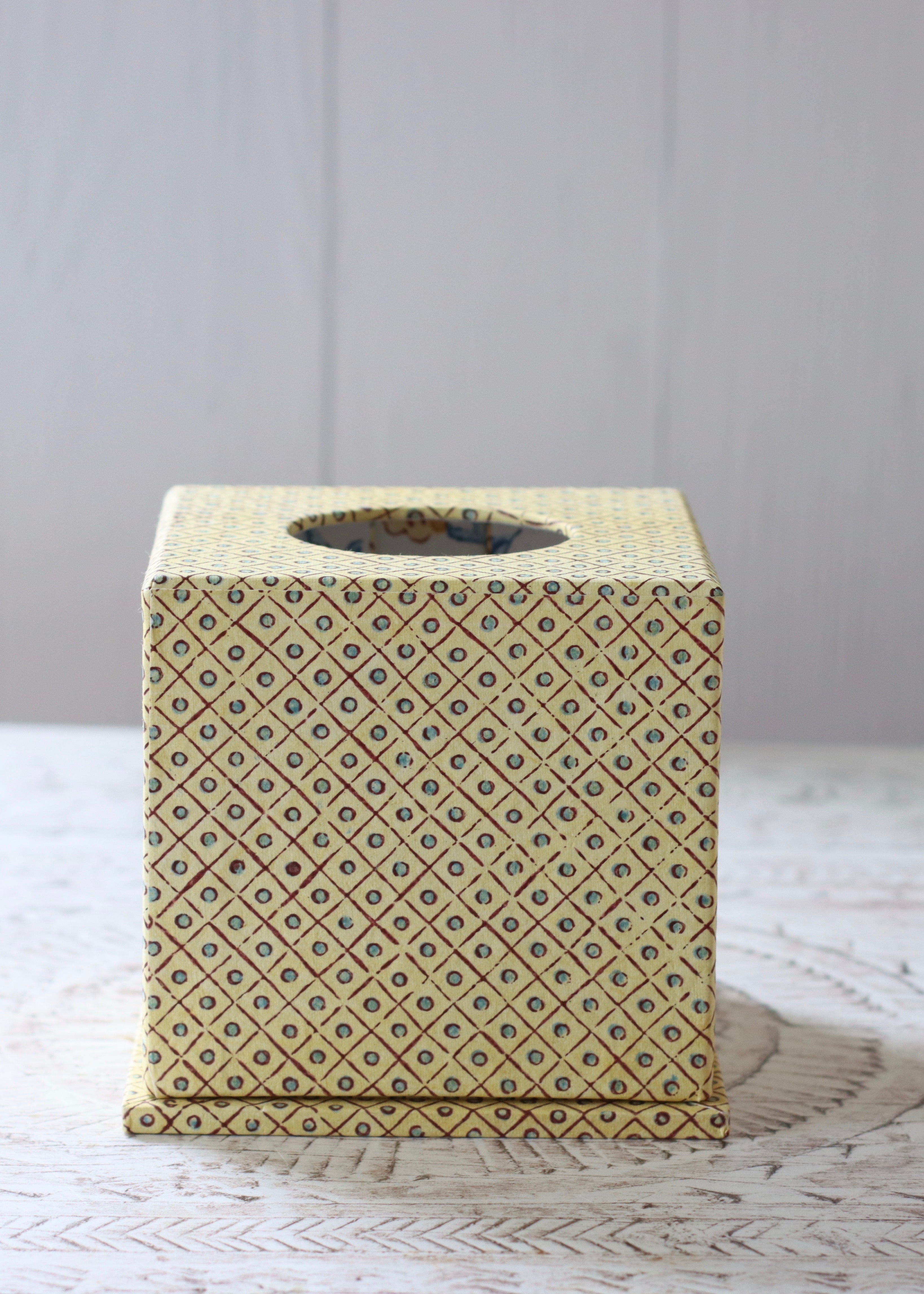 Tissue Box - Golden Yellow Block Print
