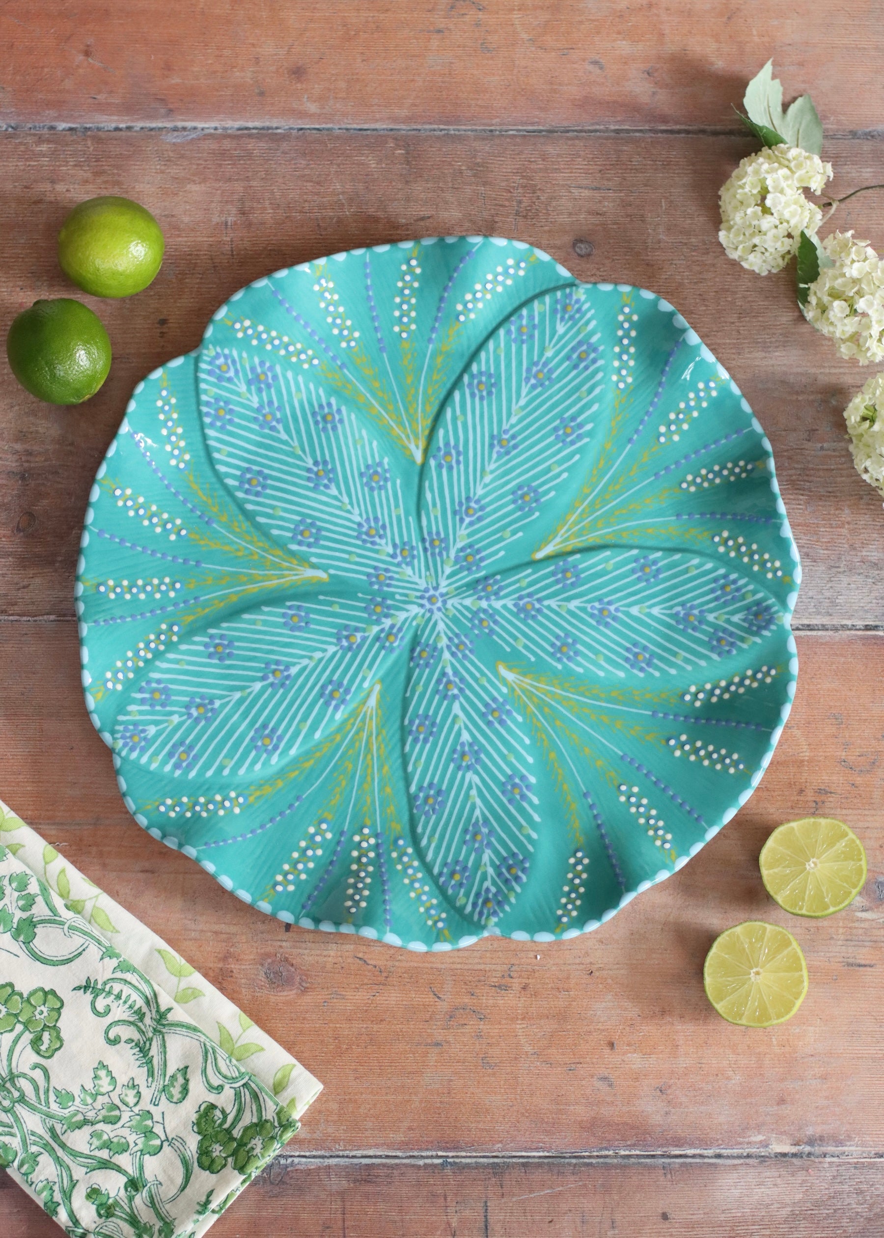Large Round Platter- Bright Teal